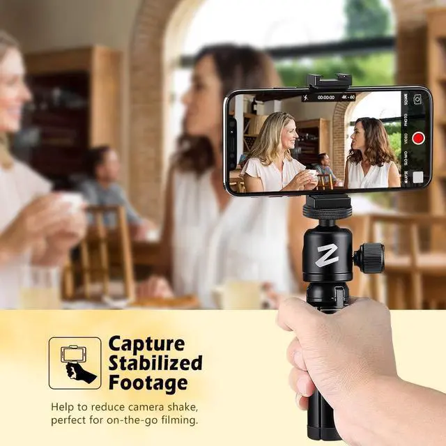 Alt view image 3 of 5 - Zeadio Metal Mini Tripod + Ball Head Mount, with 1/4 Inch Screw Desktop Tabletop Stand Tripod, Fits for Smooth 4, Osmo Mobile, Vimble 2, Gimbal Handle Grip Stabilizer and All Cameras