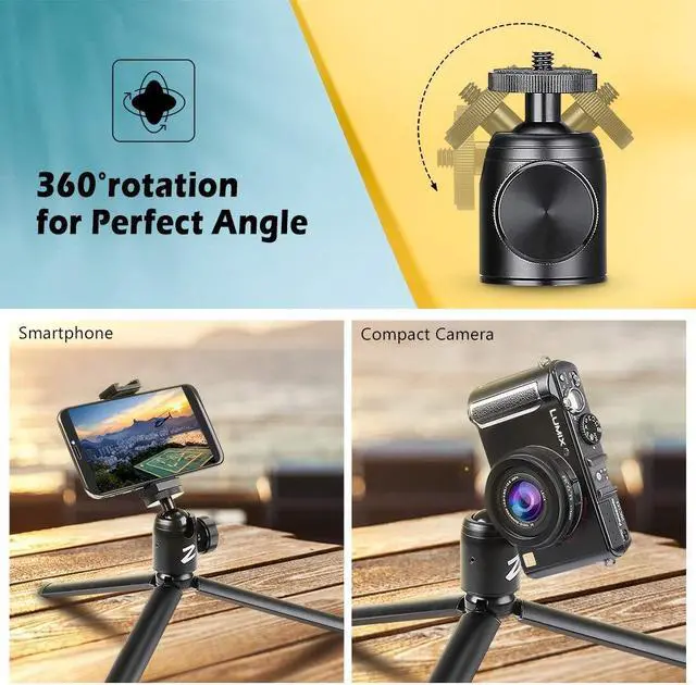 Alt view image 4 of 5 - Zeadio Metal Mini Tripod + Ball Head Mount, with 1/4 Inch Screw Desktop Tabletop Stand Tripod, Fits for Smooth 4, Osmo Mobile, Vimble 2, Gimbal Handle Grip Stabilizer and All Cameras