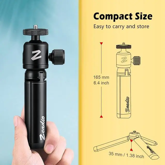 Alt view image 5 of 5 - Zeadio Metal Mini Tripod + Ball Head Mount, with 1/4 Inch Screw Desktop Tabletop Stand Tripod, Fits for Smooth 4, Osmo Mobile, Vimble 2, Gimbal Handle Grip Stabilizer and All Cameras