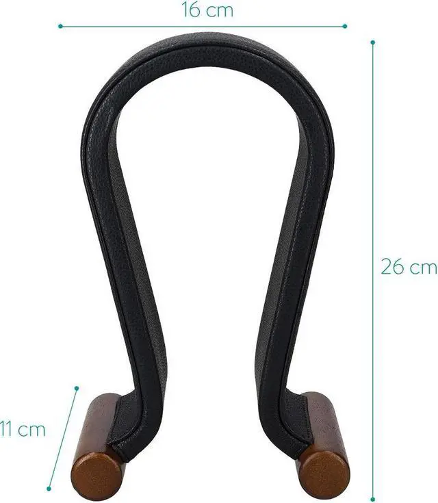 Alt view image 4 of 5 - Navaris Omega Headphone Stand - Synthetic Leather Headset Hanger with Wood Base - Holder for Wired, Wireless, Gaming, DJ, Studio Headphones - Black