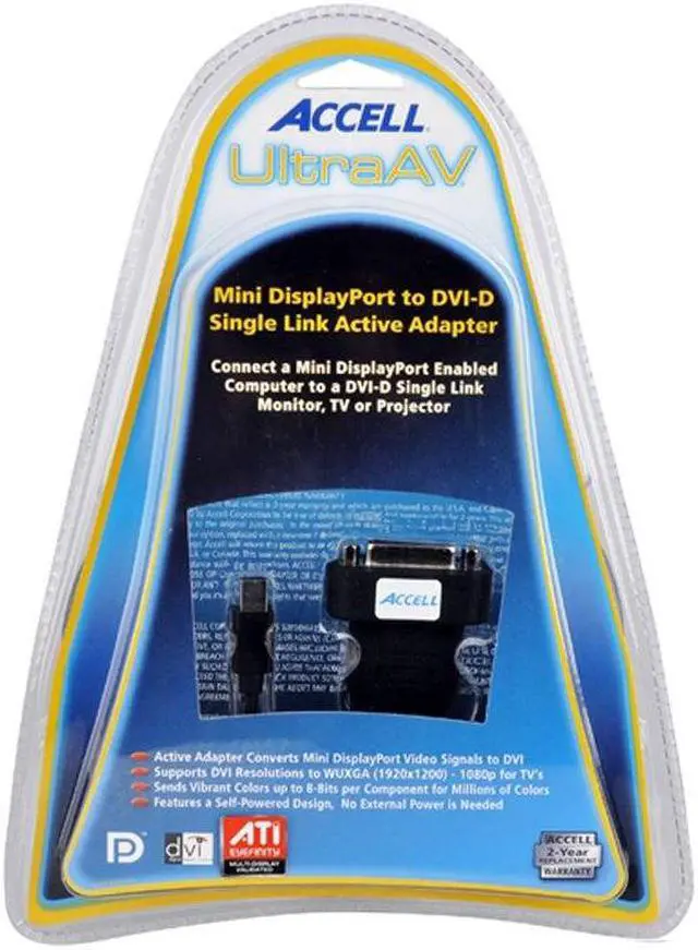 Alt view image 5 of 5 - Accell mDP to DVI Adapter - Mini DisplayPort to DVI-D Single-Link Active Adapter - AMD Eyefinity Certified, 1920x1200 (WUXGA)