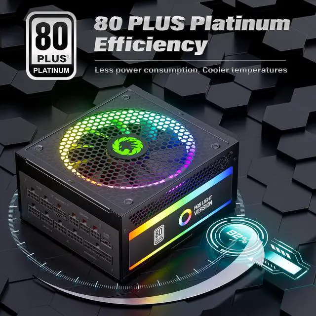 Alt view image 2 of 5 - GAMEMAX 1300W Power Supply, ATX 3.0 & PCIE 5.0 Ready, 80+ Platinum Certified, Addressable RGB with 5V Motherboard Sync, 100% Japanese Capacitors, Fully Modular, RGB-1300