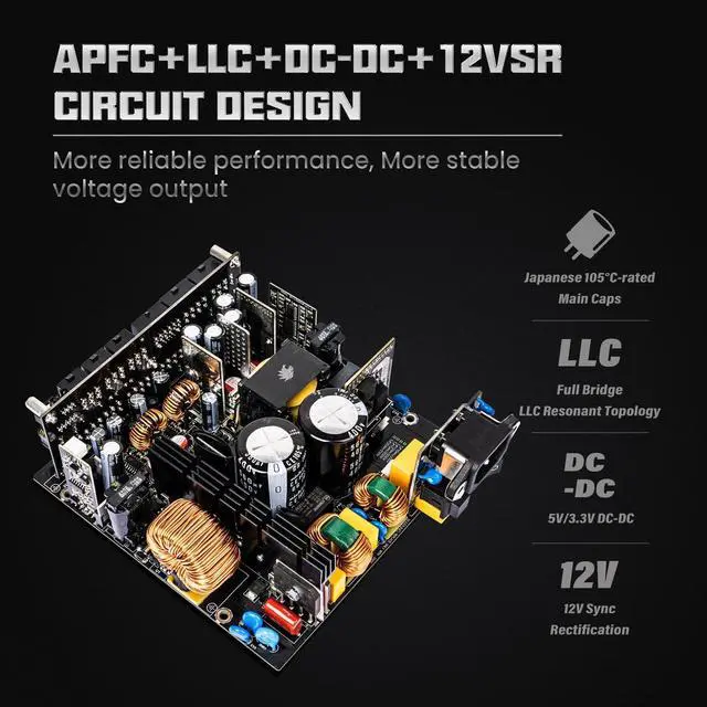 Alt view image 3 of 5 - GAMEMAX 1300W Power Supply, ATX 3.0 & PCIE 5.0 Ready, 80+ Platinum Certified, Addressable RGB with 5V Motherboard Sync, 100% Japanese Capacitors, Fully Modular, RGB-1300
