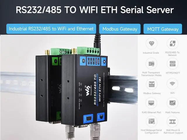 Alt view image 2 of 5 - RS232/485 to WiFi POE Ethernet Serial Server Converter, Modbus/MQTT Gateway, Support Serial to WIFI, Serial to Ethernet, Ethernet to WIFI, Serial to HTTPD Client etc. DC 6~36V/PoE Power Supply
