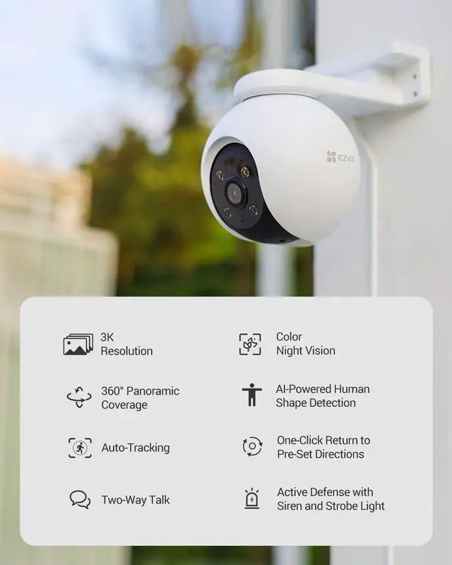 Alt view image 2 of 5 - EZVIZ 360 Outdoor Auto-Zoom Tracking Security Camera, 3K, 12 Pre-Set dots Tracking,Waving-Hand Recognition, Color Night Vision, AI-Powered Person & Vehicle Detection, Two-Way Talk | H8 Pro 3K