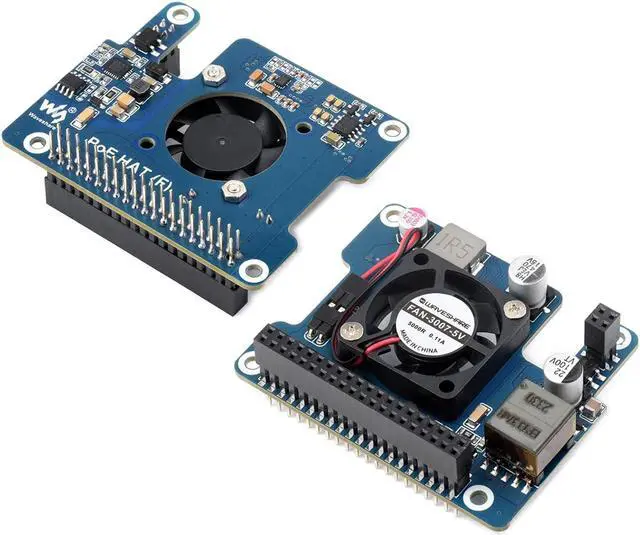 Main image of waveshare POE Power Over Ethernet HAT for Raspberry Pi 5, IEEE 802.3af/at PoE Network Standard, Onboard 5V & 12V Header Outputs, with Cooling Fan and Metal Heatsink