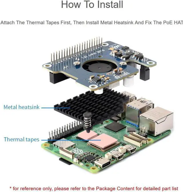 Alt view image 5 of 5 - waveshare POE Power Over Ethernet HAT for Raspberry Pi 5, IEEE 802.3af/at PoE Network Standard, Onboard 5V & 12V Header Outputs, with Cooling Fan and Metal Heatsink