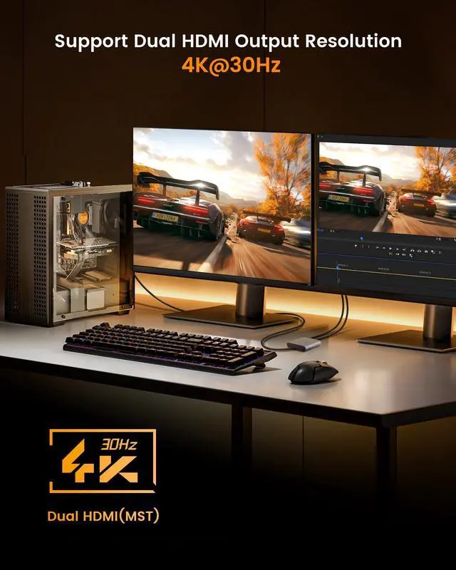 Alt view image 4 of 5 - avedio links USB C to Dual HDMI Adapter 4K@60HZ, Type C to HDMI Splitter for Dual Monitors Extended Display,Compatible for USB C 3.0/3.1,Thunderbolt 3,Support Dual 4K 30HzMST Mode Only for Windows