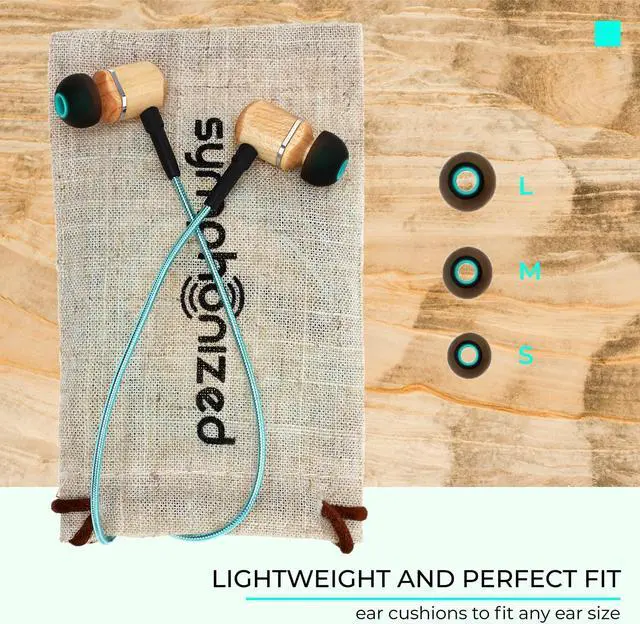 Alt view image 5 of 5 - Symphonized MTRX 2.0 Premium Genuine Wood In-ear Noise-isolating Headphones, Earbuds, Earphones with Innovative Shield Technology Cable, Mic And Volume Control (Turquoise)