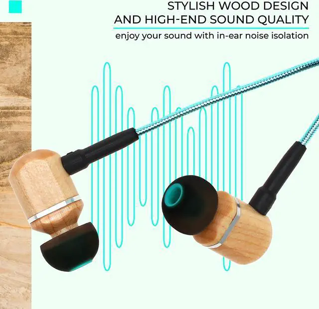 Alt view image 2 of 5 - Symphonized MTRX 2.0 Premium Genuine Wood In-ear Noise-isolating Headphones, Earbuds, Earphones with Innovative Shield Technology Cable, Mic And Volume Control (Turquoise)