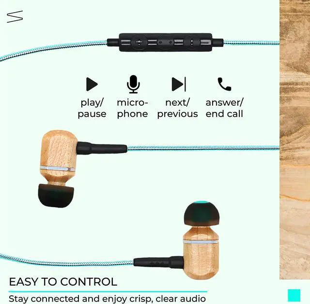 Alt view image 4 of 5 - Symphonized MTRX 2.0 Premium Genuine Wood In-ear Noise-isolating Headphones, Earbuds, Earphones with Innovative Shield Technology Cable, Mic And Volume Control (Turquoise)