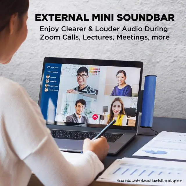 Alt view image 3 of 5 - GOgroove SonaVERSE USB Speakers for Laptop Computer - USB Powered Mini Sound Bar with Clip-On Portable External Speaker Design for Monitor, One Cable for Digital Audio Input and Power (Blue)
