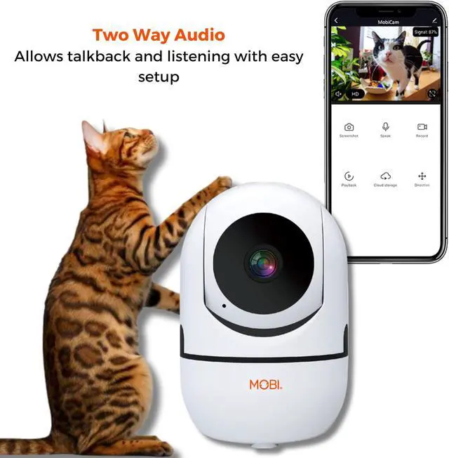 Alt view image 4 of 4 - MOBI MobiCam HDX Wi-Fi Pan & Tilt Smart Pet Monitoring Camera, Pet Video Monitor, Night Vision IP Camera, Motion Detection, Full HD, Two-Way Audio, Remote View & Recording with Free Smart App
