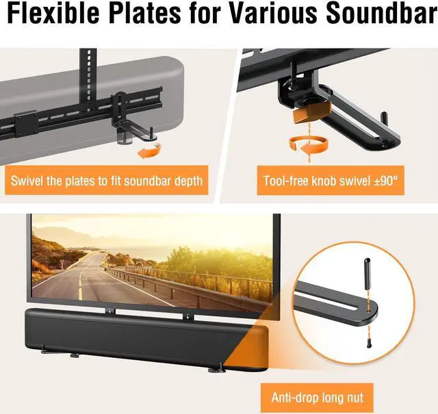 Alt view image 5 of 5 - ELIVED Soundbar Mount Under TV, Sound Bar TV Mounting Bracket with 6.5" Holders Swivel to fit Various Soundbar with/Without Holes, 17.7" Vertical Bracket, 15 Lbs, YD5011