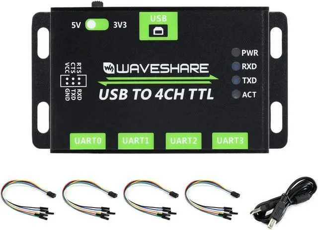 Main image of waveshare Industrial USB to 4CH TTL Converter USB to UART with Multi Protection Circuits Multi Systems Support