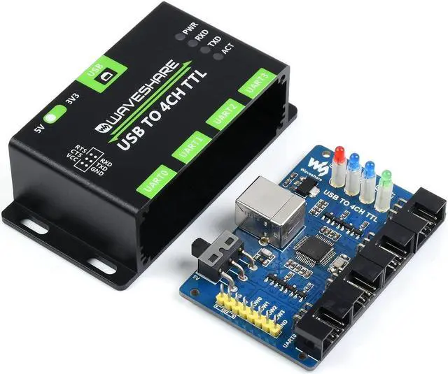 Alt view image 2 of 5 - waveshare Industrial USB to 4CH TTL Converter USB to UART with Multi Protection Circuits Multi Systems Support