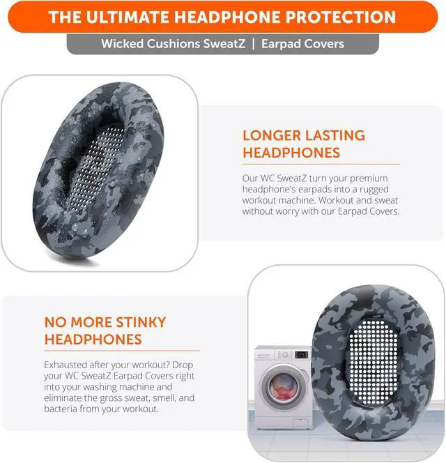 Alt view image 5 of 5 - WC SweatZ and ShellZ Protective Covers Bundle for Sony WH1000XM5 Headphones by Wicked Cushions | Black Camo