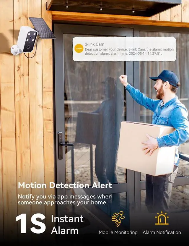 Alt view image 5 of 5 - 3-Link Solar Security Cameras Wireless Outdoor, Wi-Fi Solar Camera Outdoor Wireless for Home Security Outside, No Monthly Fee, Motion Detection, Spotlight, Siren, Alexa Compatible, Only 2.4G Wi-Fi
