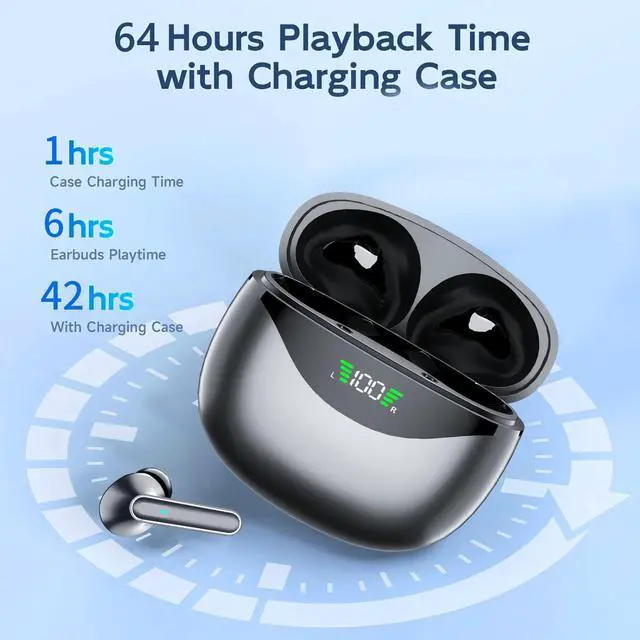 Alt view image 3 of 5 - AGKG123 Wireless Earbuds Bluetooth Headphones, 42H Playtime Stereo IPX5 Waterproof Ear Buds, LED Power Display Cordless in-Ear Earphones with Microphone for iOS Android Cell Phone Sports (Black)