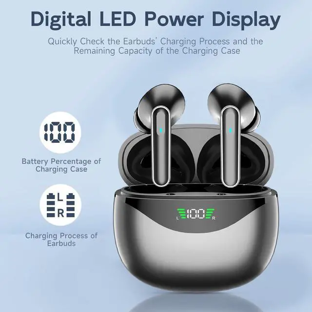 Alt view image 5 of 5 - AGKG123 Wireless Earbuds Bluetooth Headphones, 42H Playtime Stereo IPX5 Waterproof Ear Buds, LED Power Display Cordless in-Ear Earphones with Microphone for iOS Android Cell Phone Sports (Black)