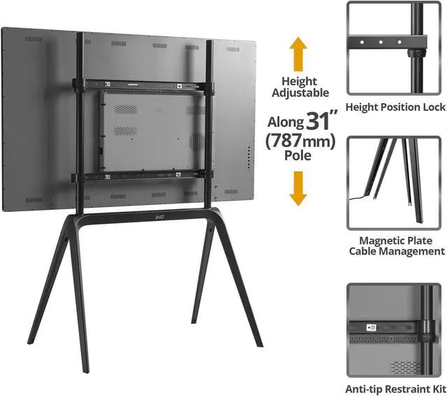 Alt view image 4 of 5 - AVLT Studio Steel Quad TV Floor Stand for 65" to 86" VESA Screens - Supports Up to 132 LBS (60 KG) - Includes Anti-tip Restraint Kit (Black)