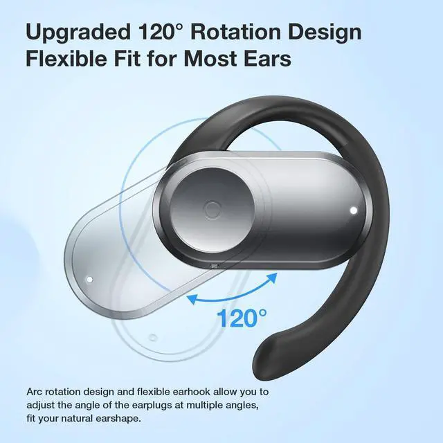 Alt view image 2 of 5 - Open Ear Wireless Lightweight Sport Headphones, Bluetooth 5.3 Air Conduction Subwoofer Earbuds, Multi-Angle Adjustment, IPX5 Waterproof, Noise Canceling Mic, 50H Playtime Earphones for Running - Grey