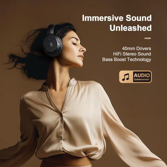 Alt view image 5 of 5 - Bluetooth Headphones, Hybrid Active Noise Cancelling Wireless Headphones Over Ear with Microphone, Up to 140H Playtime, Transparency Mode, Deep Bass, Clear Calls, Comfort fit for Travel, Home Office