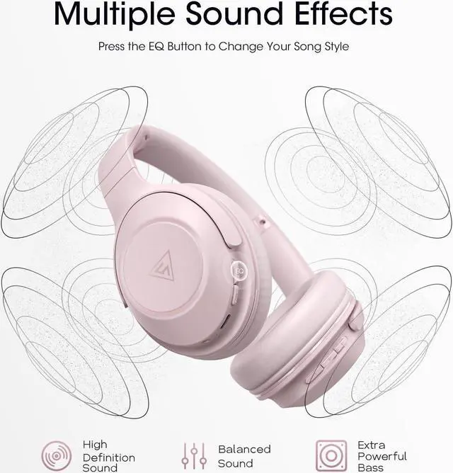 Alt view image 3 of 5 - DOQAUS Bluetooth Headphones Over Ear Wireless Headphone, 70H Playtime and 3EQ Modes with Mic, HiFi Stereo Sound, Deep Bass, Memory Foam Cups, for Phone PC Travel Home Office