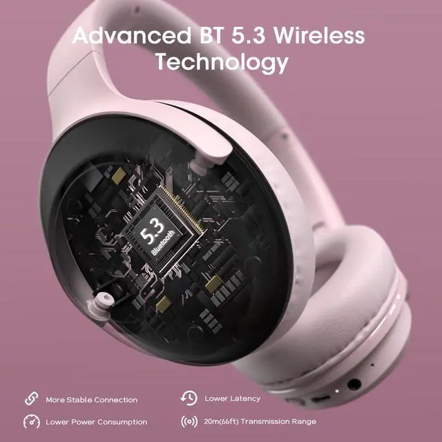 Alt view image 4 of 5 - DOQAUS Bluetooth Headphones Over Ear Wireless Headphone, 70H Playtime and 3EQ Modes with Mic, HiFi Stereo Sound, Deep Bass, Memory Foam Cups, for Phone PC Travel Home Office