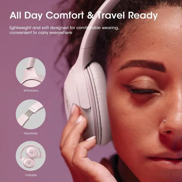 Alt view image 5 of 5 - DOQAUS Bluetooth Headphones Over Ear Wireless Headphone, 70H Playtime and 3EQ Modes with Mic, HiFi Stereo Sound, Deep Bass, Memory Foam Cups, for Phone PC Travel Home Office