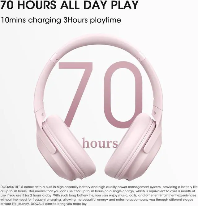 Alt view image 2 of 5 - DOQAUS Bluetooth Headphones Over Ear Wireless Headphone, 70H Playtime and 3EQ Modes with Mic, HiFi Stereo Sound, Deep Bass, Memory Foam Cups, for Phone PC Travel Home Office