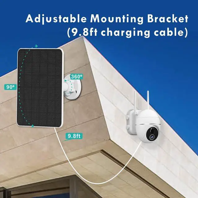 Alt view image 4 of 5 - 6W Solar Panel for Security Camera, 5V Solar Panel Charger for Outdoor Rechargeable Battery Camera, IP65 Waterproof Solar Panels with Adjustable Security Wall Mount, 9.8ft Cable(2 Pack)