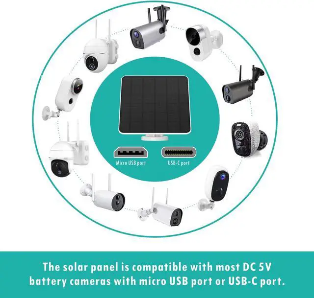 Alt view image 2 of 5 - 6W Solar Panel for Security Camera, 5V Solar Panel Charger for Outdoor Rechargeable Battery Camera, IP65 Waterproof Solar Panels with Adjustable Security Wall Mount, 9.8ft Cable(2 Pack)