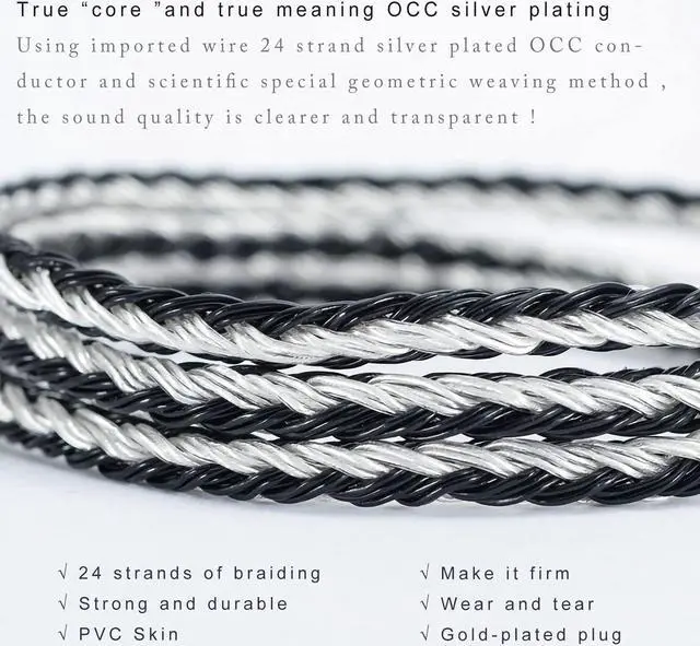 Alt view image 3 of 5 - FEDAI TFZ Cable, 24 Cores Silver Plated Copper IEM Cable Earphones Replacement Cable with 3.5mm Plug for HD414 HD650 HD600 HD580 HD25 (TFZ 3.5mm)