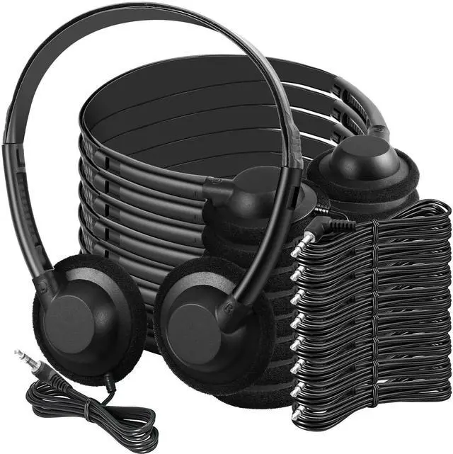 Alt view image 2 of 5 - Flutesan 60 Pieces Classroom School Headphones Bulk on Ear Headphone with 3.5mm Headphone Plug in Adjustable Disposable for Kids Adults Student Noise Stereo Sound Library No Microphone