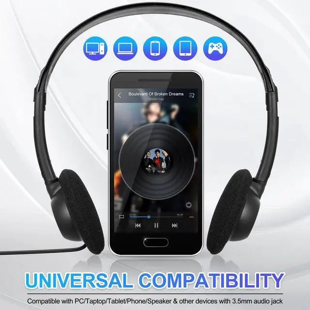 Alt view image 5 of 5 - Flutesan 60 Pieces Classroom School Headphones Bulk on Ear Headphone with 3.5mm Headphone Plug in Adjustable Disposable for Kids Adults Student Noise Stereo Sound Library No Microphone