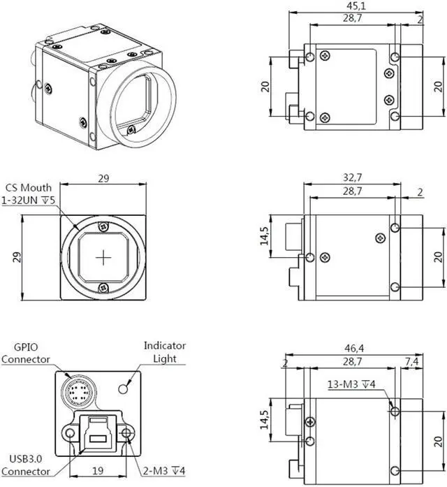 Alt view image 5 of 5 - HTENG VISHI High Speed USB3.0 Mono 12MP 1/1.7" Industrial Camera Machine Vision Rolling Shutter C-Mouth SDK Camera Sensor 4000X3000 32FPS