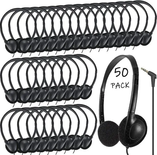 Main image of Ladont 50 Pack Classroom Headphones Bulk for Students School, Wired Class Set Headphones for Kids Children Toddler Boys Girls Teen(Black)
