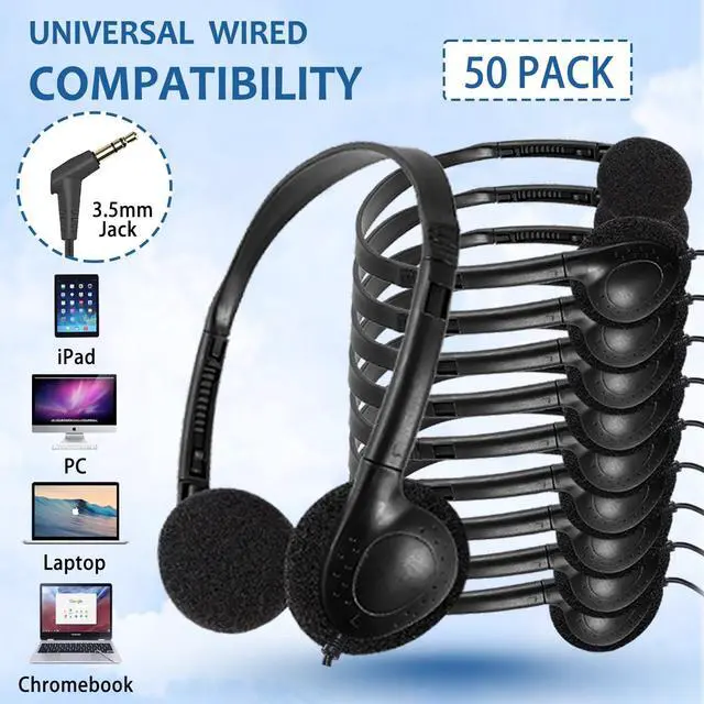 Alt view image 3 of 5 - Ladont 50 Pack Classroom Headphones Bulk for Students School, Wired Class Set Headphones for Kids Children Toddler Boys Girls Teen(Black)