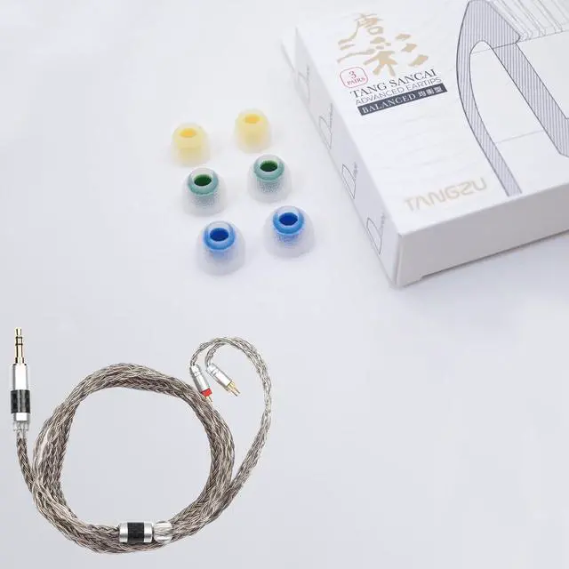 Main image of Linsoul Tripowin Zonie IEM Cable (2pin-0.78mm, 3.5mm, Grey) + TANGZU Tang Sancai Eartips(S+M+L-3pairs)