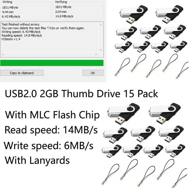 Alt view image 2 of 3 - Mokaabb 2GB Thumb Drive 15 Pack USB Flash Drive Pack USB2.0 Flash Drive 2GB Bulk 15 Pack USB Flash Drives USB Drive (Black,No Logo)