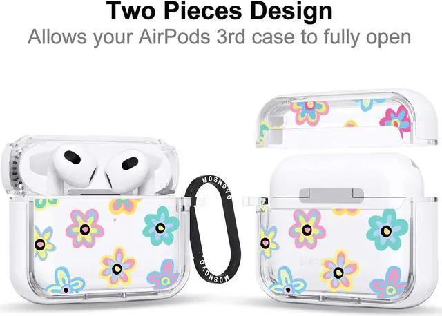 Alt view image 2 of 5 - MOSNOVO Case for Airpods 3rd, Protective Clear Case with Shockproof Dual Layer Hard Luxe Metal Ring Designed for AirPods 3rd Generation - Groovy Flower