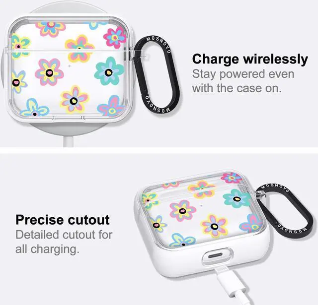 Alt view image 5 of 5 - MOSNOVO Case for Airpods 3rd, Protective Clear Case with Shockproof Dual Layer Hard Luxe Metal Ring Designed for AirPods 3rd Generation - Groovy Flower