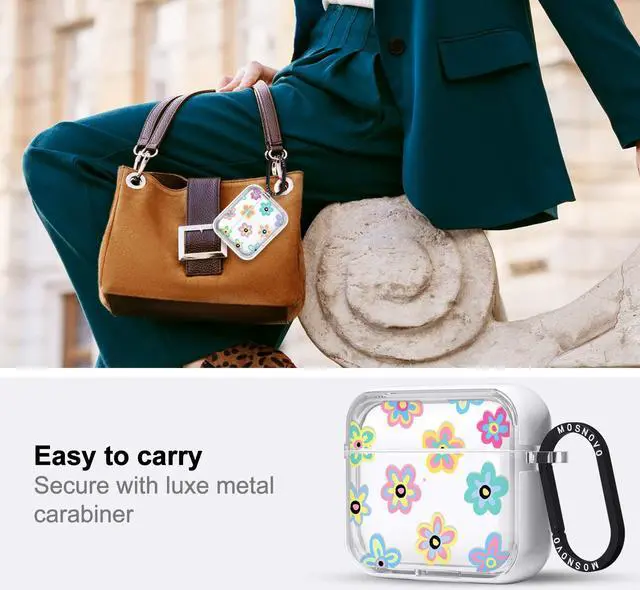 Alt view image 3 of 5 - MOSNOVO Case for Airpods 3rd, Protective Clear Case with Shockproof Dual Layer Hard Luxe Metal Ring Designed for AirPods 3rd Generation - Groovy Flower