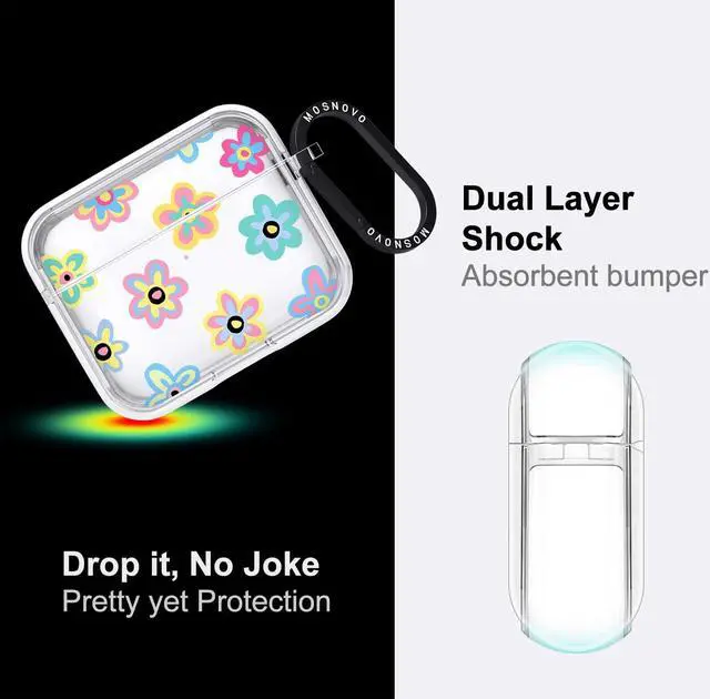 Alt view image 4 of 5 - MOSNOVO Case for Airpods 3rd, Protective Clear Case with Shockproof Dual Layer Hard Luxe Metal Ring Designed for AirPods 3rd Generation - Groovy Flower