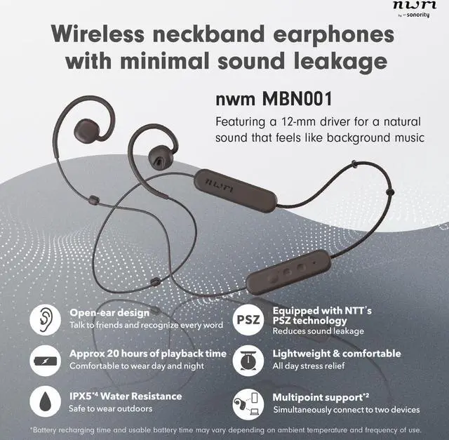 Alt view image 2 of 5 - nwm NTT Sonority Wireless Open-Ear Speakers (Neckband) with PSZ Technology MBN001 Dark Brown