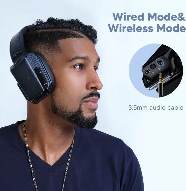 Alt view image 3 of 5 - Over-Ear Wireless Bluetooth Headphones with Microphone, Deep Bass Stereo Sound Wired Computer Sport Music Headset, Over 27hrs Playtime, Touch Control, Noice Cancelling Gaming Headset