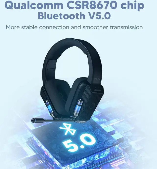 Alt view image 5 of 5 - Over-Ear Wireless Bluetooth Headphones with Microphone, Deep Bass Stereo Sound Wired Computer Sport Music Headset, Over 27hrs Playtime, Touch Control, Noice Cancelling Gaming Headset