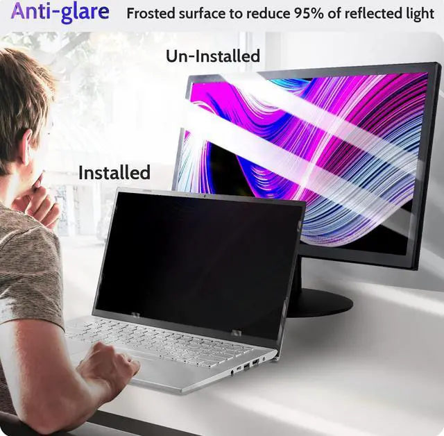 Alt view image 3 of 5 - Peslv 17.3 Inch Laptop Privacy Screen Compatible With Lenovo Hp Dell Acer Asus Thinkpad Envy, 16:9 Aspect Removable Anti Glare Blue Light Filter Protector, 17.3inch Computer Monitor Security Shield