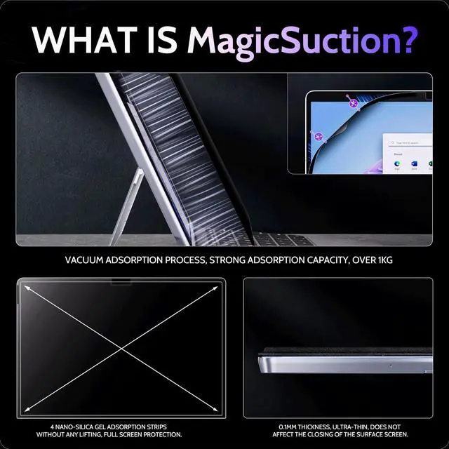 Alt view image 3 of 5 - Peslv Privacy Screen for 10.5 Inch Surface Go 4/3/2/1, MagicSuction Removable Anti Spy Black Protector, Glare Blue Light Filter for Microsoft Laptop Computer Monitor